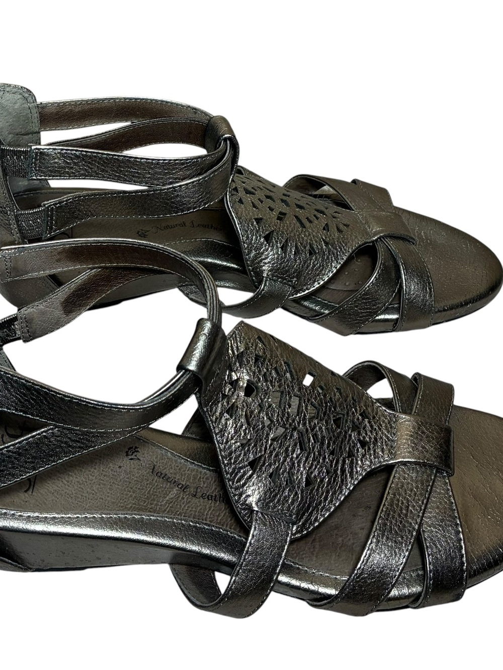 Sofft Black Leather Laser-Cut Strappy Sandals